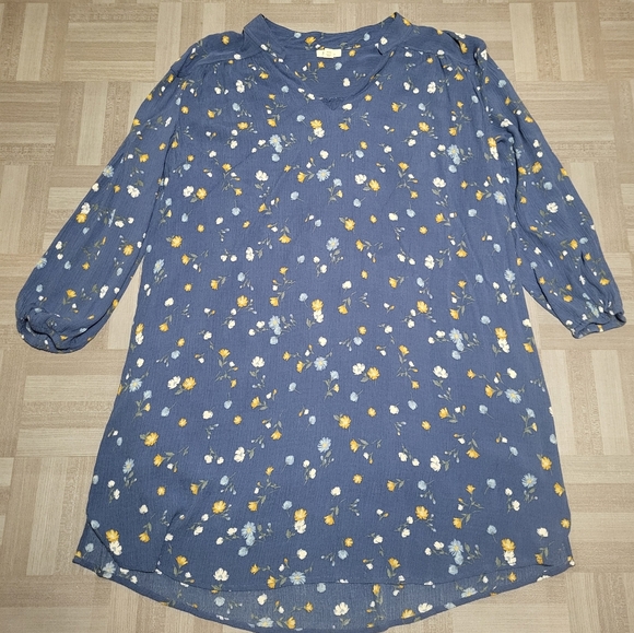 a.n.a Dresses & Skirts - -A.N.A. Blue Dress with Yellow and White Floral Pattern Long Sleeve